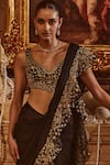 Buy_Roqa_Black Blouse Silk Embroidery Zari Thread Dayna Ruffle Border Saree With _Online_at_Aza_Fashions