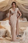 Buy_Roqa_Pink Blouse Net Embroidery 3d Floral Cutwork Florence Pre-draped Saree With _at_Aza_Fashions