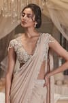 Roqa_Pink Blouse Net Embroidery 3d Floral Cutwork Florence Pre-draped Saree With _Online_at_Aza_Fashions