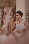 Roqa_Pink Blouse Net Embroidery 3d Floral Cutwork Florence Pre-draped Saree With _at_Aza_Fashions