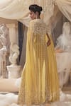 Shop_Roqa_Yellow Bustier And Pant Silk Embroidery Pearl Cape Open Kira Set _at_Aza_Fashions