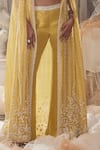 Roqa_Yellow Bustier And Pant Silk Embroidery Pearl Cape Open Kira Set _Online_at_Aza_Fashions