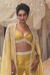 Buy_Roqa_Yellow Bustier And Pant Silk Embroidery Pearl Cape Open Kira Set _Online_at_Aza_Fashions