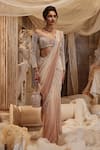 Buy_Roqa_Pink Pre-draped Saree Georgette Embroidery Cutdana Kynah Border With Blouse _at_Aza_Fashions