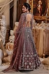 Shop_Roqa_Wine Net Embroidery Cutdana Round Liana Stripe Bridal Lehenga Set _at_Aza_Fashions