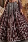 Roqa_Wine Net Embroidery Cutdana Round Liana Stripe Bridal Lehenga Set _Online_at_Aza_Fashions