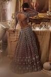 Shop_Roqa_Wine Net Embroidery Cutdana Round Liana Stripe Bridal Lehenga Set _Online_at_Aza_Fashions