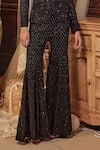 Buy_Roqa_Black Net Embroidery Sequin Open Marcella Jacket Flared Pant Set _Online_at_Aza_Fashions