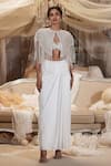 Buy_Roqa_Off White Cape And Blouse Net Embroidery Mirror Round Orion Skirt Set _at_Aza_Fashions