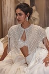 Buy_Roqa_Off White Cape And Blouse Net Embroidery Mirror Round Orion Skirt Set _Online_at_Aza_Fashions