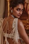 Roqa_Ivory Blouse Net Embroidery Pearl Notched Perseus Pre-draped Saree With _Online_at_Aza_Fashions