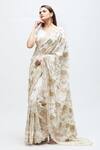 Nakita Singh_Off White Chanderi Embroidered Sequin Leaf Neck Zari Saree With Blouse _at_Aza_Fashions