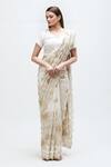 Buy_Nakita Singh_Off White Chanderi Embroidered Sequin Leaf Neck Zari Saree With Blouse 