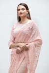 Buy_Nakita Singh_Pink Net Embroidered Floral Round Bead Saree With Blouse _Online_at_Aza_Fashions