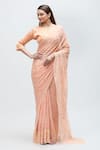 Buy_Nakita Singh_Peach Net Embroidered Thread Round Saree With Blouse _at_Aza_Fashions