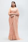 Nakita Singh_Peach Net Embroidered Thread Round Saree With Blouse _Online_at_Aza_Fashions