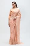 Buy_Nakita Singh_Peach Net Embroidered Thread Round Saree With Blouse _Online_at_Aza_Fashions