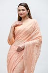 Shop_Nakita Singh_Peach Net Embroidered Thread Round Saree With Blouse _Online_at_Aza_Fashions