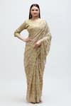 Buy_Nakita Singh_Cream Net Embroidered Flora Round Zari Saree With Blouse _at_Aza_Fashions