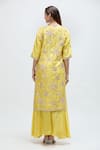 Shop_Nakita Singh_Yellow Silk Embroidered Floral Round Gota Straight Kurta Set _at_Aza_Fashions