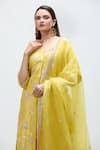 Nakita Singh_Yellow Silk Embroidered Floral Round Gota Straight Kurta Set _at_Aza_Fashions