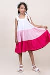 JILMIL DREAMWEAR_Multi Color Cotton Textured Pattern Colorblocked Tiered Dress _Online_at_Aza_Fashions