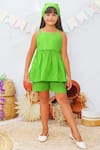 Buy_JILMIL DREAMWEAR_Green Cotton Print Checkered Peplum Top With Shorts _at_Aza_Fashions