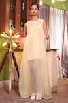 Shop_Seesa_Cream Organza, Silk Embroidery Round Neck Bodice Double Layered Dress _Online_at_Aza_Fashions