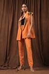 Buy_Seesa_Orange Linen Embroidery Blazer_at_Aza_Fashions
