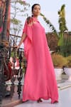 Buy_Seesa_Pink Viscose, Crepe Beads, Applique Collared Placement Leaf Work Kaftan _Online_at_Aza_Fashions