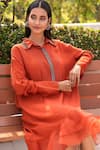 Shop_Seesa_Maroon Viscose And Silk Organza Embroidered Bead Collar Navae Placket Dress_Online_at_Aza_Fashions