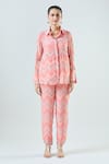 Seams Pret And Couture_Pink Crepe Print Zig-zag Collar Aanya Fio Shirt With Pant _Online_at_Aza_Fashions