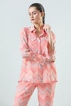 Seams Pret And Couture_Pink Crepe Print Zig-zag Collar Aanya Fio Shirt With Pant _at_Aza_Fashions