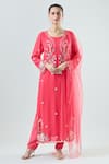 Buy_Seams Pret And Couture_Coral Georgette Embroidered Thread Round Adiva Kurta Pant Set _at_Aza_Fashions