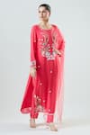 Buy_Seams Pret And Couture_Coral Georgette Embroidered Thread Round Adiva Kurta Pant Set _Online_at_Aza_Fashions