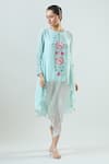 Buy_Seams Pret And Couture_Blue Satin Embroidered Thread Round Aadiya Tunic With Tulip Pant _at_Aza_Fashions