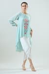 Buy_Seams Pret And Couture_Blue Satin Embroidered Thread Round Aadiya Tunic With Tulip Pant _Online_at_Aza_Fashions