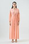 Seams Pret And Couture_Pink Georgette Embroidered Mirror Mandarin Betty Kurta With Pant _at_Aza_Fashions