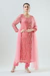 Buy_Seams Pret And Couture_Coral Georgette Embroidered Mirror Round Amelia Kurta Pant Set _at_Aza_Fashions