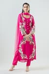 Buy_Seams Pret And Couture_Fuchsia Georgette Embroidered Thread Round Pooja Floral Kurta Pant Set _at_Aza_Fashions