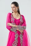 Shop_Seams Pret And Couture_Fuchsia Georgette Embroidered Beads Round Allara Leaf Kurta Pant Set _Online_at_Aza_Fashions