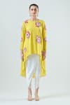 Seams Pret And Couture_Yellow Crepe Embroidered Sequin Round Nargis Floral Tunic With Tulip Pant _Online_at_Aza_Fashions