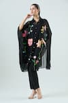 Buy_Seams Pret And Couture_Black Georgette Embroidered Thread Collar Akira Floral Kaftan With Pant _at_Aza_Fashions