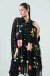 Seams Pret And Couture_Black Georgette Embroidered Thread Collar Akira Floral Kaftan With Pant _at_Aza_Fashions