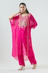 Buy_Seams Pret And Couture_Fuchsia Georgette Embroidered Mirror Round Mahera Kaftan With Pant _at_Aza_Fashions