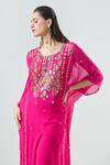 Seams Pret And Couture_Fuchsia Georgette Embroidered Mirror Round Mahera Kaftan With Pant _Online_at_Aza_Fashions