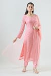 Buy_Seams Pret And Couture_Pink Georgette Embroidered Sequin Round Tulip Kurta Pant Set _at_Aza_Fashions