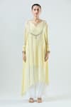 Seams Pret And Couture_Yellow Georgette Embroidered Mirror Leaf Ek Noor Kaftan With Pant _Online_at_Aza_Fashions