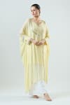 Buy_Seams Pret And Couture_Yellow Georgette Embroidered Mirror Leaf Ek Noor Kaftan With Pant _Online_at_Aza_Fashions