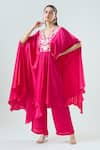 Buy_Seams Pret And Couture_Fuchsia Satin Embroidered Thread V-neck Shereen Floral Kaftan With Pant _at_Aza_Fashions